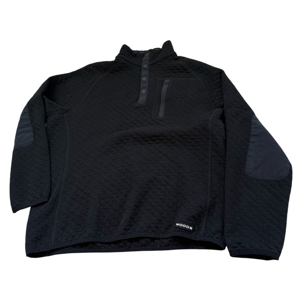 Woods large Farnham Quilted Cotton Pullover black half button long sleeve cozy